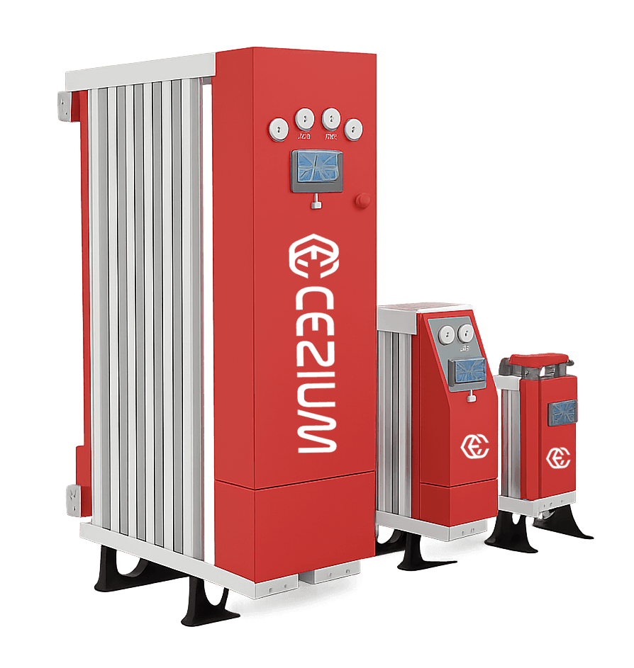 Three red and silver vertical industrial machines with digital displays and gauges.