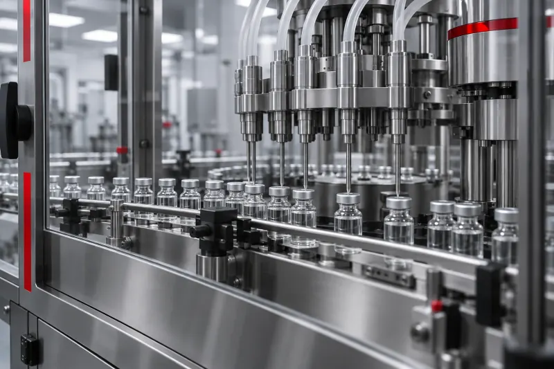 Sterile vial filling on a pharmaceutical line in a clean room