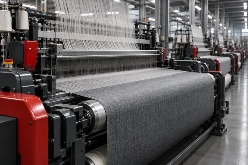 Weaving loom running in a textile mill